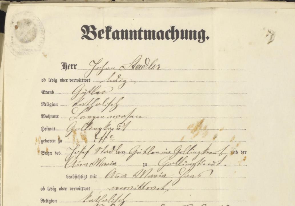 Auszug aus einer Ansässigmachungs- und Verehelichungsakte