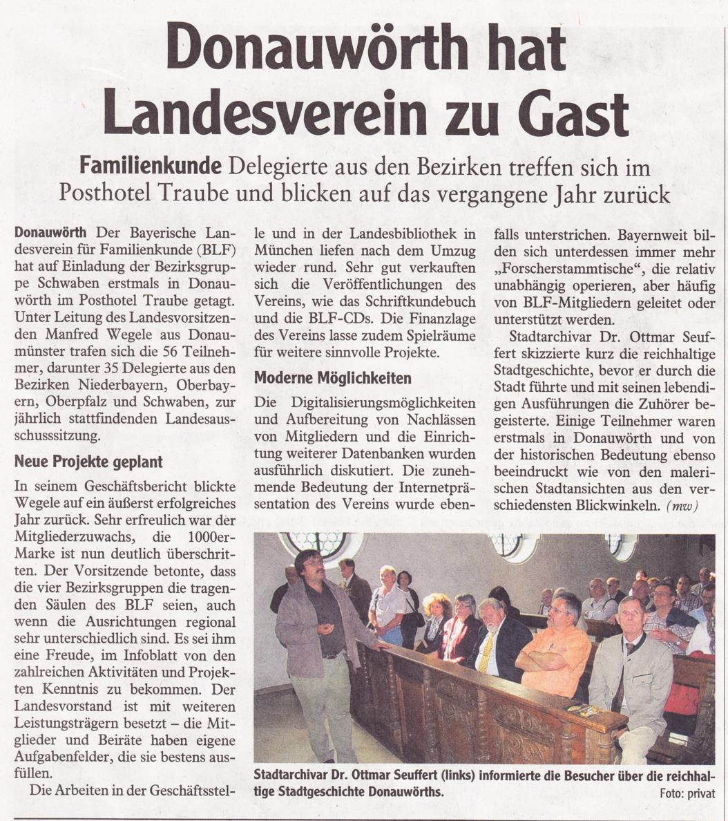 Donauwörth hat Landesverein zu Gast (Donauwörther zeitung, 20.06.2011)
