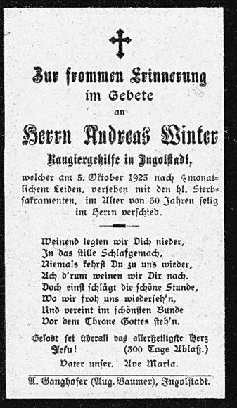 Sterbebild Andreas Winter Textseite